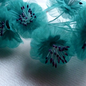 Aqua Flower YoYos Organza for Bridal, Headbands, Millinery, Fascinators, Floral Supply MF 87
