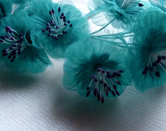 TEAL Organza YoYos Flower for Bridal, Headbands, Millinery, Fascinators, Floral Supply MF 87
