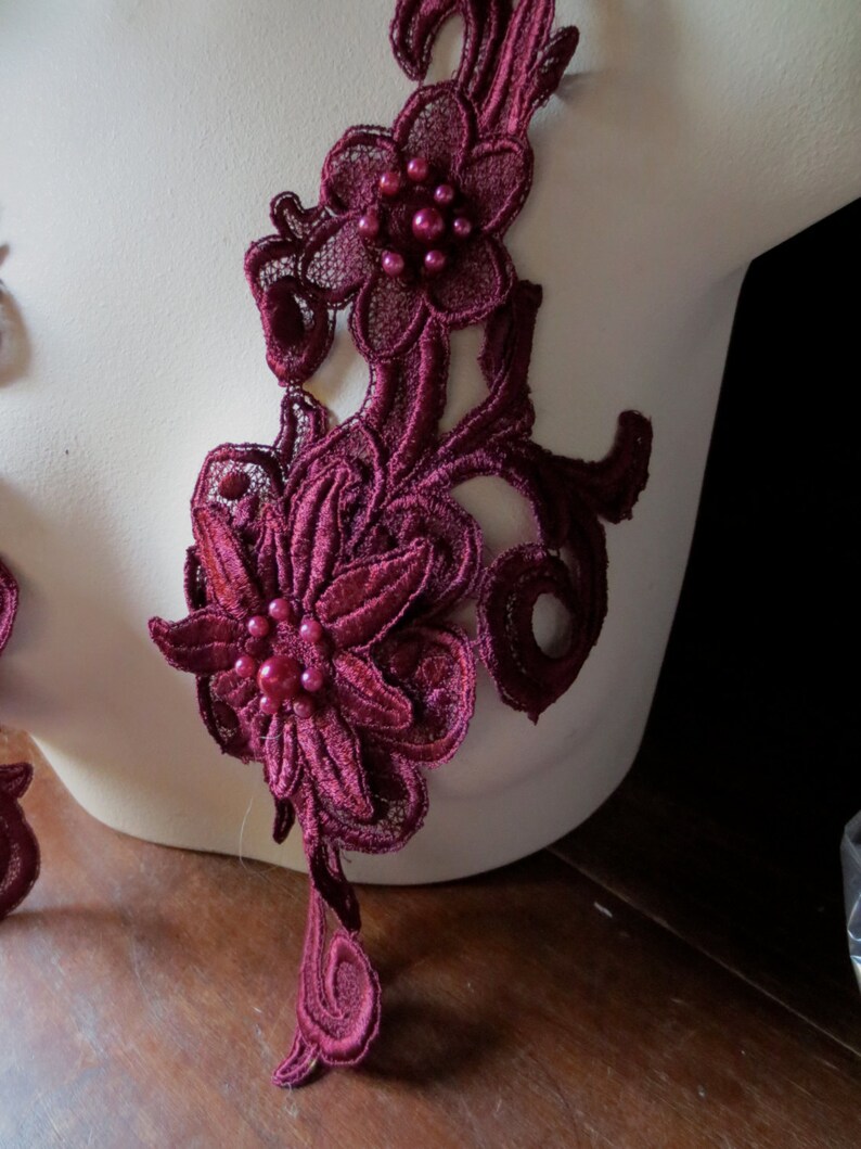 BURGUNDY Beaded Lace Applique Pair for Lyrical Dance Etsy