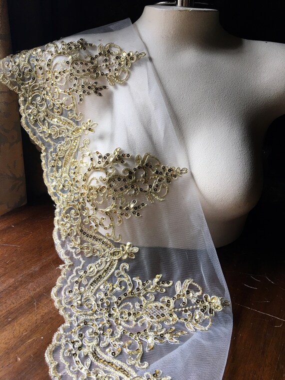 BRiGHT GOLD Lace Alencon Bridal Lace Scalloped for Ballet | Etsy