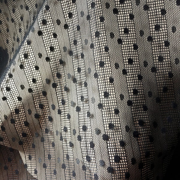 BLACK Swiss Dot Point d'Esprit Striped NETTING for Garments, Millinery, Veils