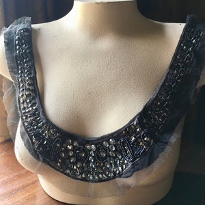 Charcoal GRAY Applique Beaded with Faux Rhinestones for Garments, Lyrical, Costumes CA 846