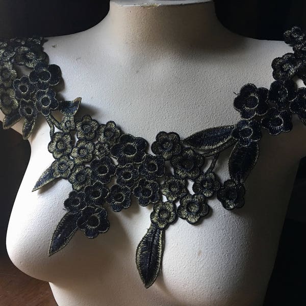 Black Gold  Lace Applique for Lyrical Dance, Ballet, Garments, Costume Design CA 832