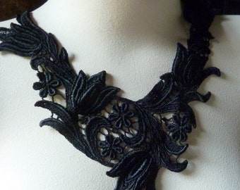 Black Lace Applique for Jewelry or Costume Design, Altered Couture BLA 476