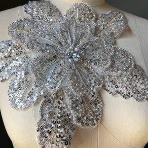 Silver Grey Beaded 3D Applique Flower: PROM, Lyrical, Bridal, CA 1003-2
