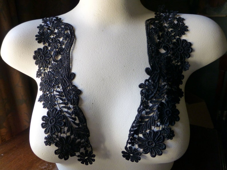 BLACK Lace Applique C0LLAR Pair RBG in Black Venise Lace for Etsy
