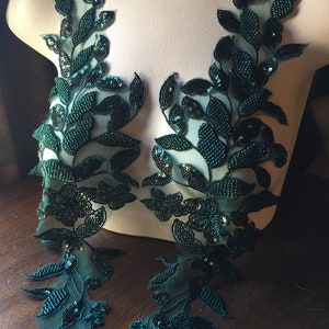 Hunter Green Beaded Applique Pair F114