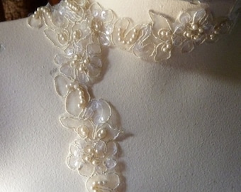 Champagne Gold Beaded Lacy Flower Trim for Lyrical Dance, Bridal,  Headbands, Veils, Costumes BL 4038 NDL