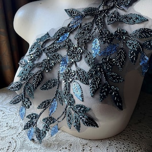 DARK TEAL Beaded Applique  LEAVES #1 for Lyrical Dance, Costumes, Garments F140-1