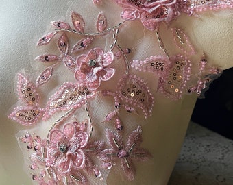 Rose Pink Applique Beaded for Lyrical Dance, Ballet, Couture Gowns F185-2