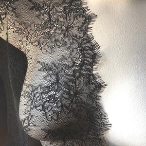 BLACK Leavers Chantilly Lace Eyelash Lace for Masks, Veils, Lingerie CH 8