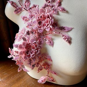 ROSE PINK 3d Applique Beaded with Sequins for Lyrical Dance, Ballet, Couture Gowns F167