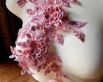 Applique 3D ROSA con perline e paillettes per danza lirica, balletto, abiti da sera F167