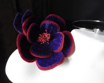 Purple & Red Flower Velvet Millinery for Derby, Ascot, Bridal, Hats MF 110