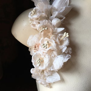 BLUSH Rose Millinery Corsage for DERBY, Cottage Core Bridal, Hats, Costumes MFKj
