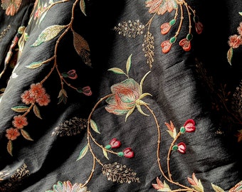 FAT QuarTeR BLACK Silk Embroidered Fabric for Regency Reticules, Bridal Masks, Victorian Handbags, Clutches, Ships from USA