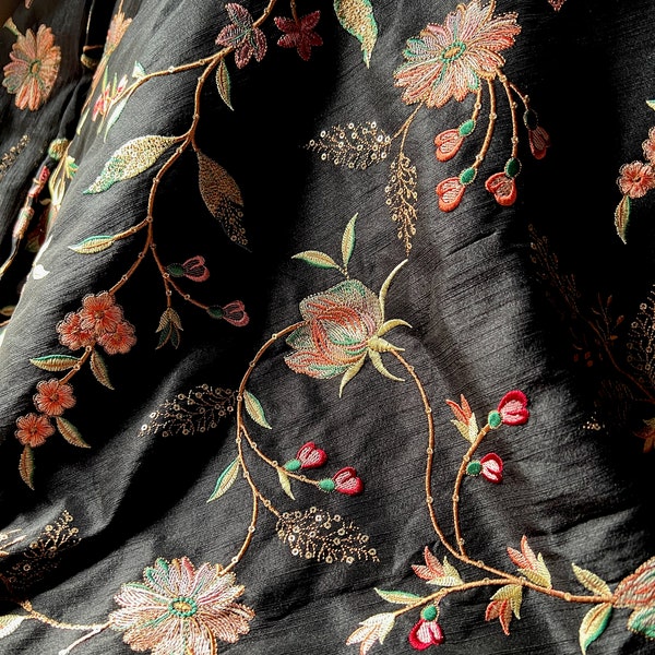 FAT QuarTeR BLACK Silk Embroidered Fabric for Regency Reticules, Bridal Masks, Victorian Handbags, Clutches, Ships from USA