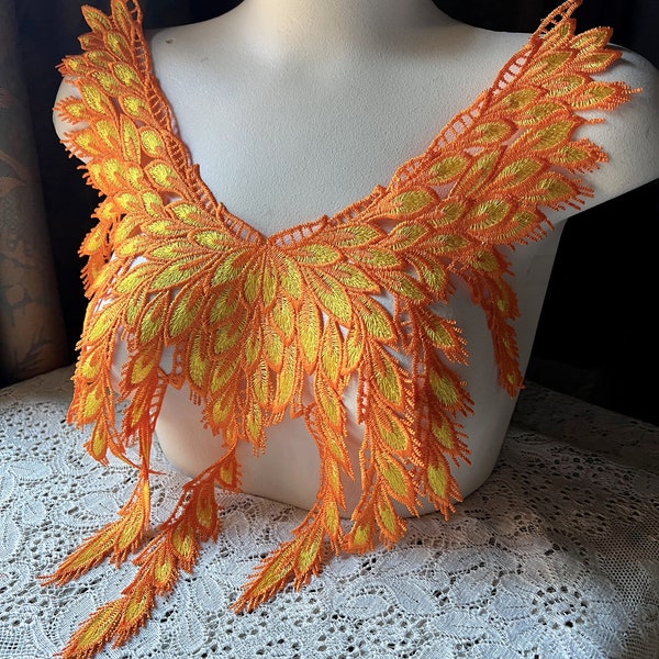 ORANGE Lace Applique  for Lyrical Dance, FIREBIRD Ballet, Bridal, Garters, Costume Design CA 1000