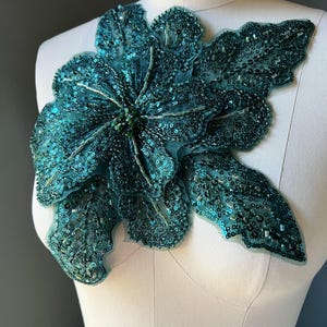 EMERALD GREEN 3D Applique Beaded for Lyrical Dance, Bridal, Garments, Costumes CA 1003-2