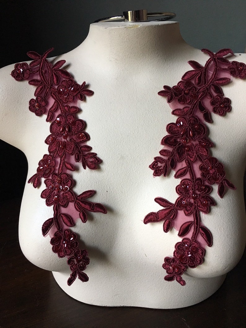 BURGUNDY Beaded Applique Pair Lace for Lyrical Dance Bridal Etsy