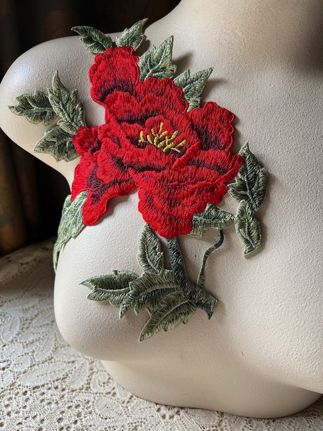 Red Rose Applique Flower Applique for Garments, Lyrical Dance, Costumes