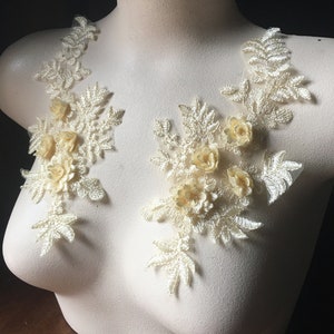 PALE YELLOW 3d Lace Applique PAIR for Lyrical or Ballet Costumes, Garments, Bridal F100