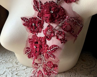 BURGUNDY Applique Beaded with Rhinestones for Lyrical Dance, Ballet, Couture Gowns F187-1