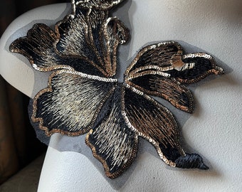 BLACK & GOLD Lace Applique Beaded Flower for Lyrical Dance, Ballet, Garments, Costumes  F192