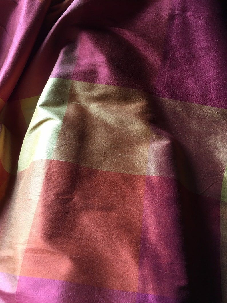 Pink & Orange Plaid Silk Fat Quarter Dupioni Stripe for Bridal, Clutches, Garters, Roses, Sewing image 7