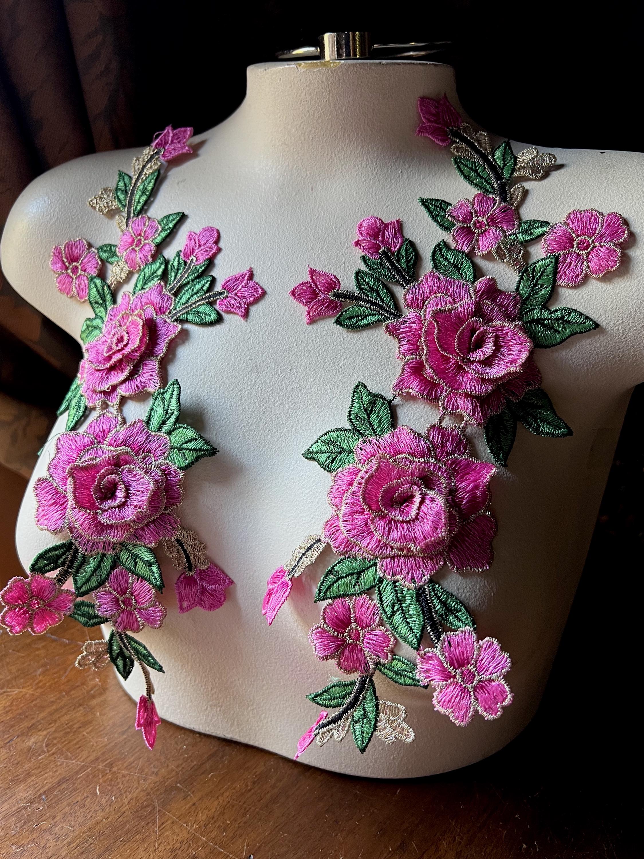 PINK & GOLD  3d Rose Applique Pair for Garments, Lyrical, Ballet, Dance, Costume Design, Boho Bridal CA 902 Pair