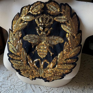 BEE Crown Patch Applique Gold & Black for Jackets, Handbags CA 991