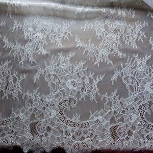 Off White Eyelash Lace Fabric Chantilly Lace Eyelash Fabric DYEABLE for Bridal, Gowns, Veils, Costumes Ch 201 ow