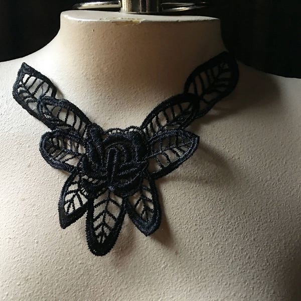 Black Applique Lace for Lace Necklaces, Jewelry or Costume Design SBLA 419