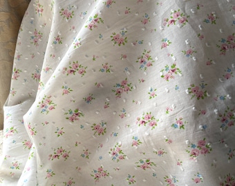 Pink Rosebud #2 WHITE Dotted Swiss Cotton Fabric  for Garments, Costumes, Crafts