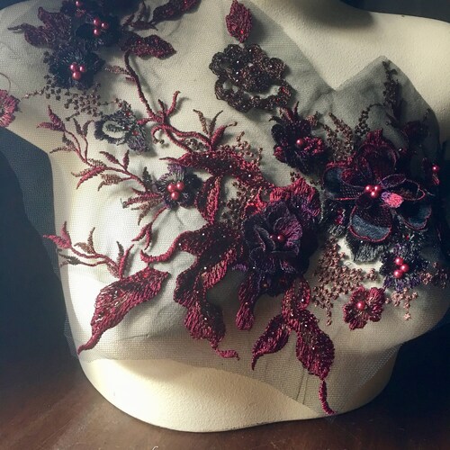 BURGUNDY Beaded Lace Applique PAIR for Lyrical Dance Bridal Etsy