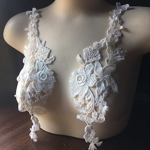 IVORY Applique Lace Pair Dyeable Rayon for Lyrical, Ballet, Bridal, Capes, Veils, Headpieces,  PR 327