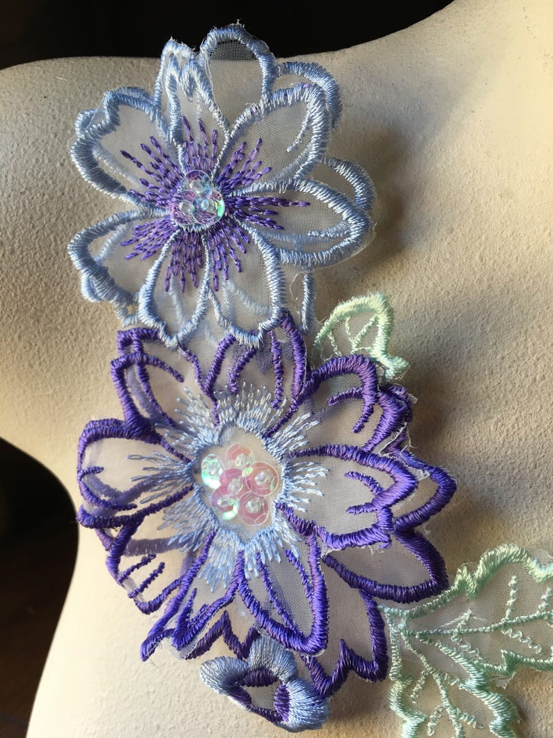 Purple Violet 3D LACE Beaded Applique Organza Flower Applique Etsy