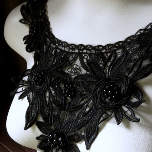 BLACK Beaded Lace Applique for Garments Costumes BLA 113