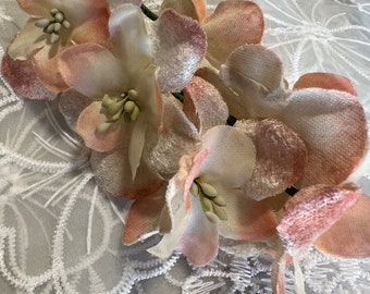 Peach Flowers, Organdy & Velvet Millinery for Bridal, Boutonnieres, Hats, Headbands MF 236