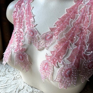 PINK 3D Applique PAIR Beaded and Embroidered for Lyrical Dance, Ballet, Couture Gowns F172