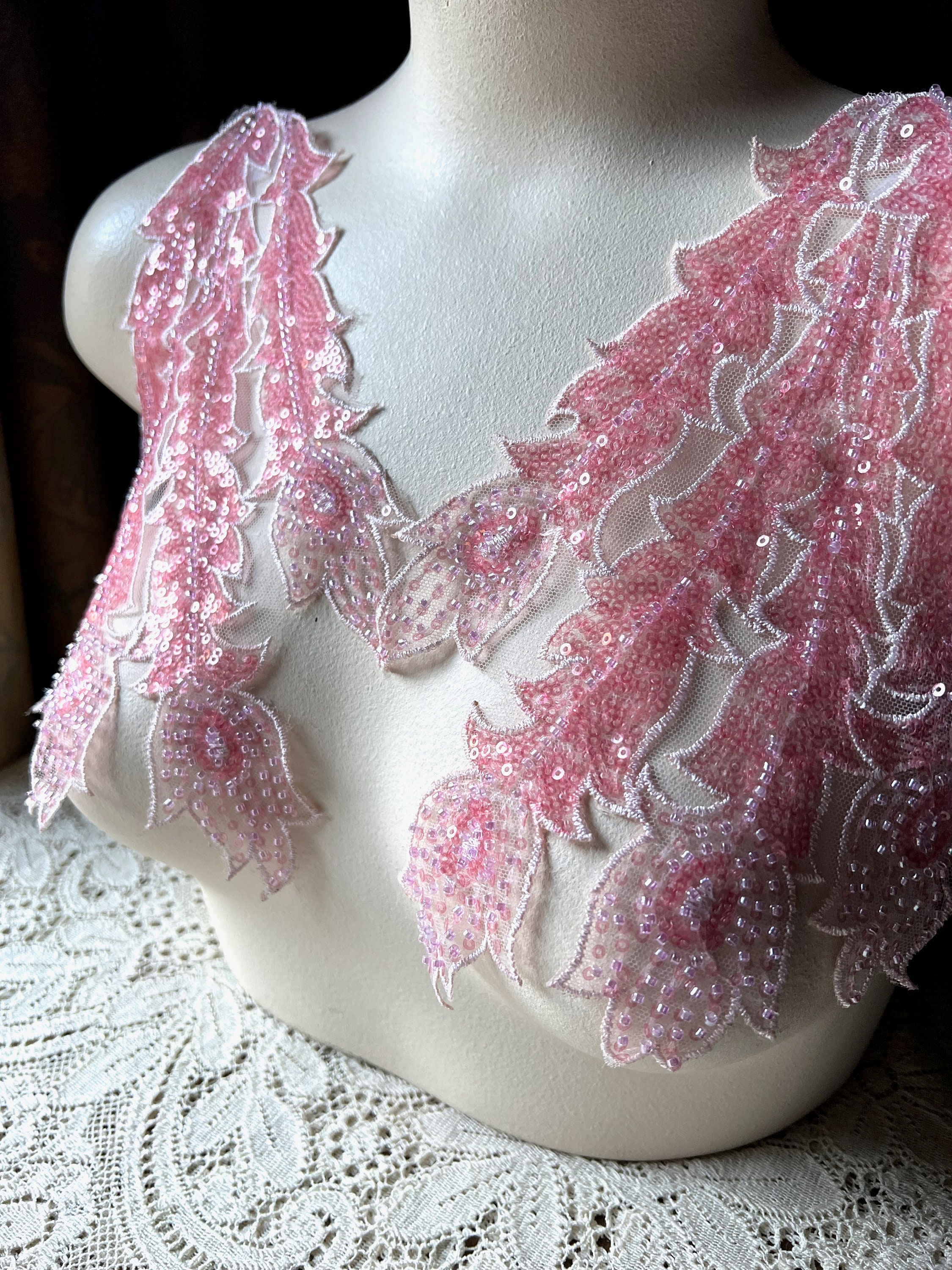 PINK 3D Applique PAIR Beaded and Embroidered for Lyrical Dance, Ballet,  Couture Gowns F172