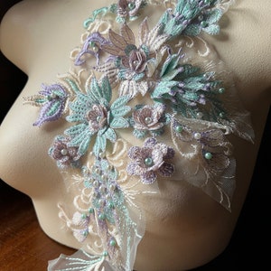 Aqua, Lilac  & Blush 3D  Applique #2 Beaded for Lyrical Dance, Ballet, Couture Gowns F29-2