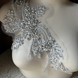 SILVER RHINESTONE Applique Beaded #1  for Lyrical Dance, Ballroom Dance, Costumes, Garments F70b-1