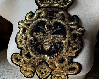 BEE Crown #2 Patch Applique Gold & Black for Jackets, Handbags CA 991 -2