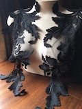 BLACK Lace Applique PAiR for Grad, Bridal Illusion Gowns, Boleros, Garments, Costume Design PR 330