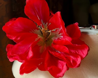 BRIGHT RED Silk Peony Tulip Vintage Millinery Flower for Derby, Ascot, Bridal, Hats, Bouquets 4629