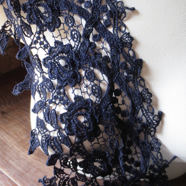 Venise Lace Trim in Navy Midnight Blue  for Bridal, Jewelry, Couture, Costumes CL 6053