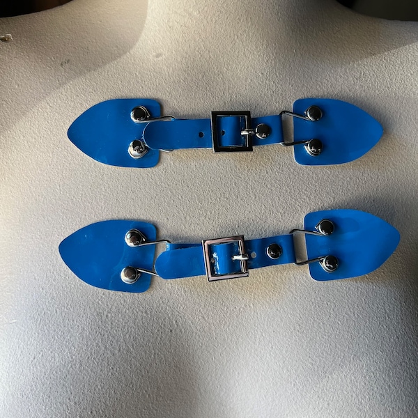 2 BLUE  Buckles Faux Patent Leather Front Tabs for Garments, Cosplay, Mid Century Mod,  Boots