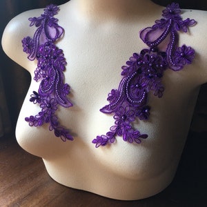 Violet Purple Applique Pair  Beaded Applique Lace for Lyrical Dance, Ballroom Dance, Costumes, Bridal, Bridesmaids Sashes PR 114