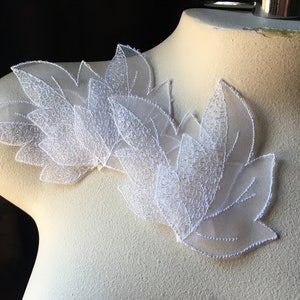 5+ WHITE Leaf Appliques Larger in Organza for Bridal, Garments, Costumes ORG leaf B large